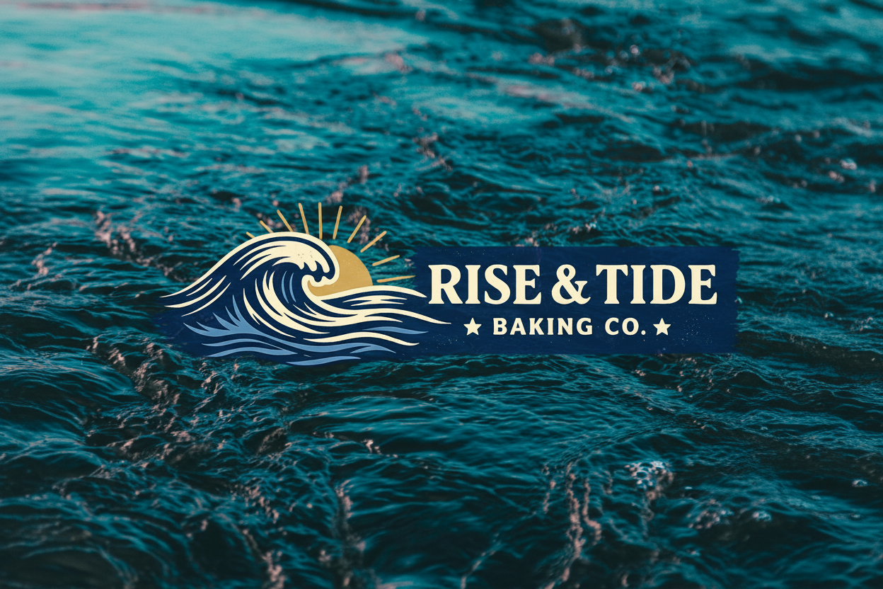 Rise & Tide Baking Co. Logo on Water Background